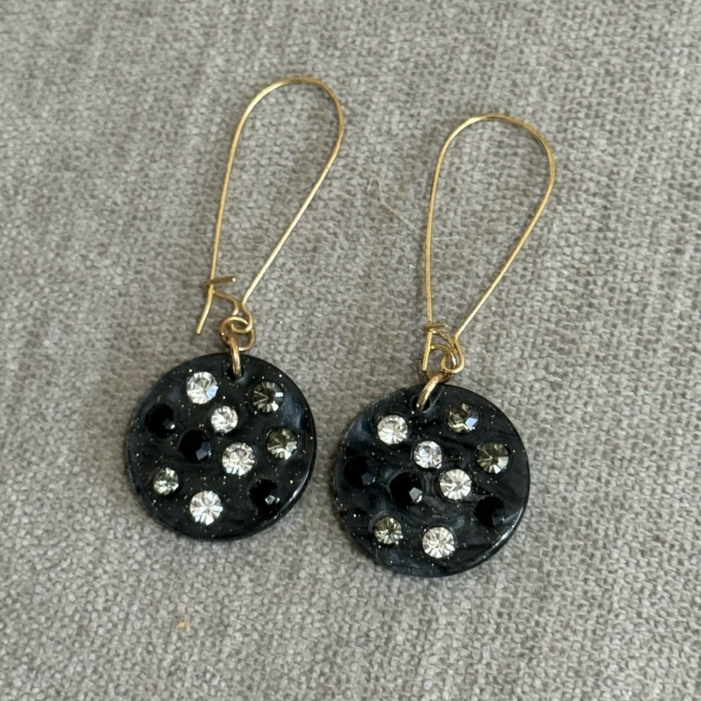NWOT Black Circular Rhinstone Dangle Earrings